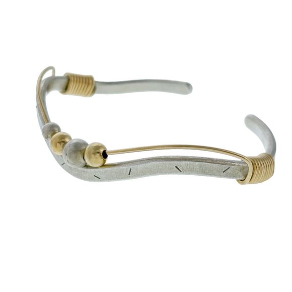 Vintage Southwest Sterling Silver Two Toned Ball Bead Wavy Cuff Bracelet 5.5" - Picture 9 of 11